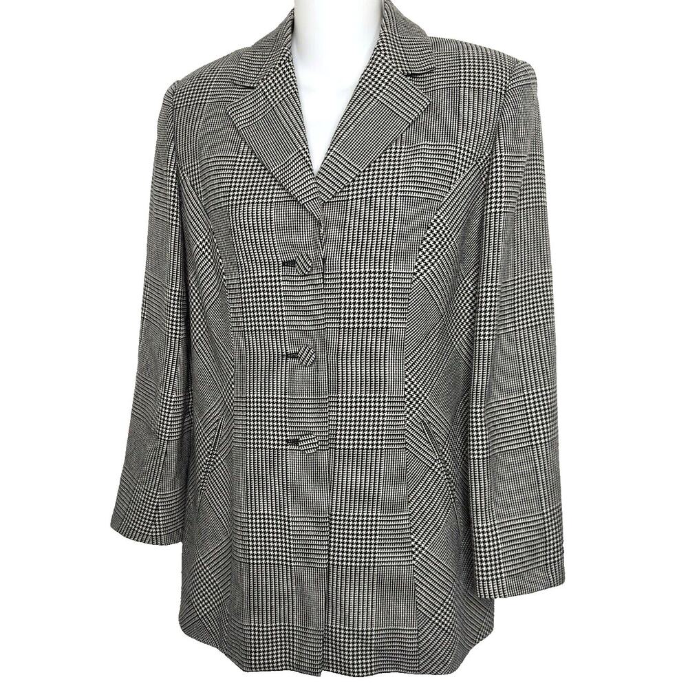 CARLISLE JACKET BLAZER HOUNDSTOOTH GLEN PLAID‎ GRAY 100%WOOL QUIET LUXURY SZ 4